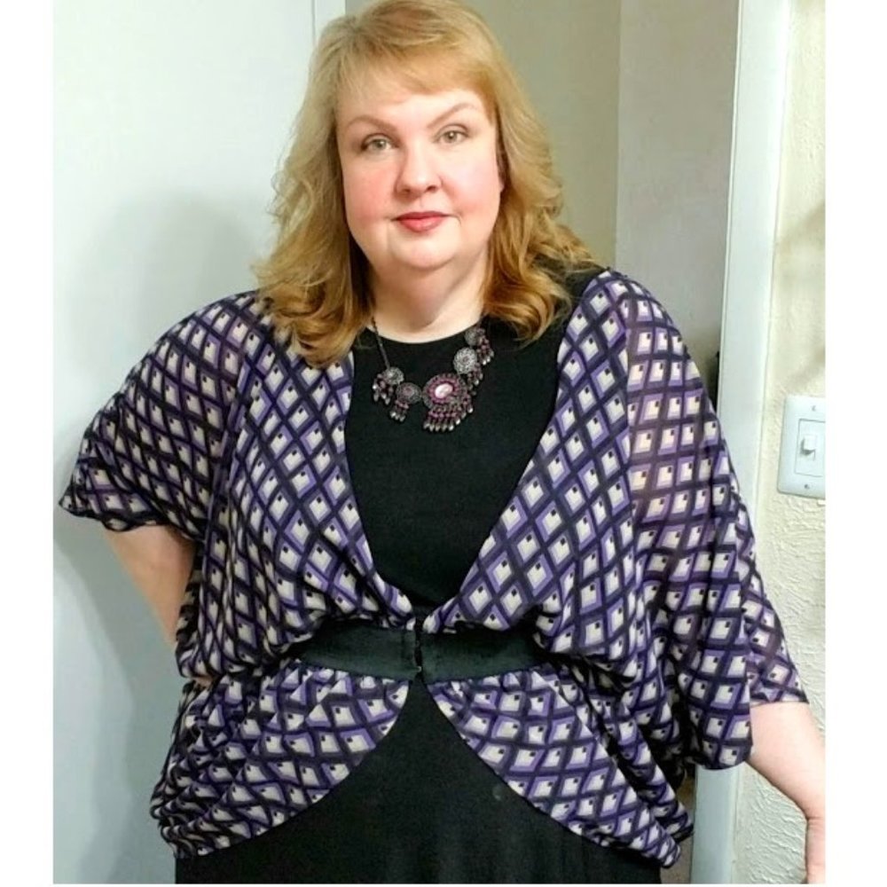 LB Purple and Black Sheer Belted Kimono